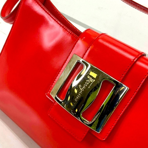 SALVATORE FERRAGAMO Vintage Red Leather Shoulder Bag - Red with Silver Hardware - Picture 3 of 8